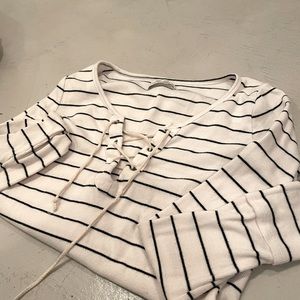 Abercrombie Lace Up Striped Ribbed Tee
